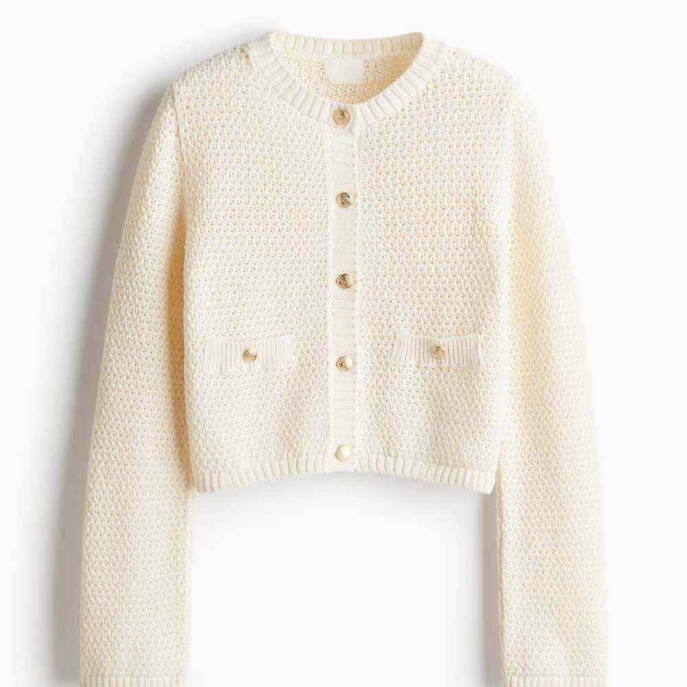 H&M Cream textured Knit Cardigan